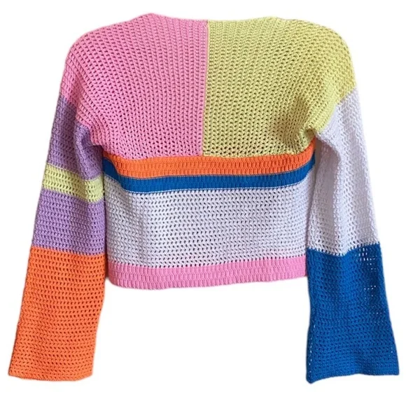 Knit Crop Top Emilyn Crochet Square Neck sweater - Picture 3 of 11